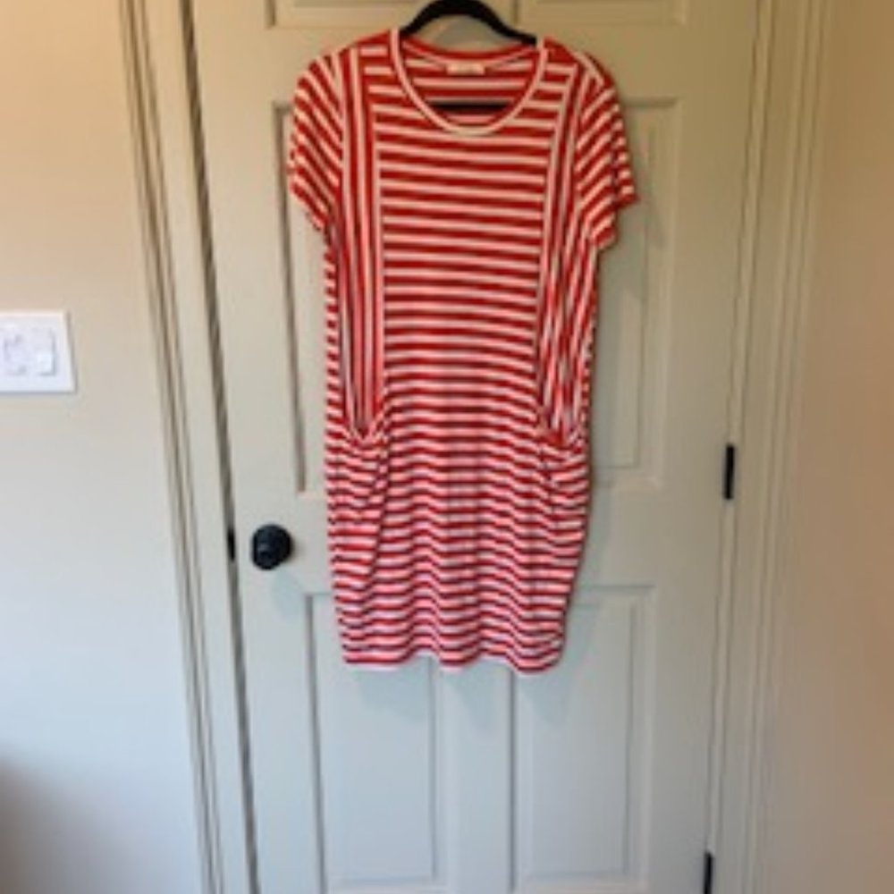Orange and white cotton dress with pockets